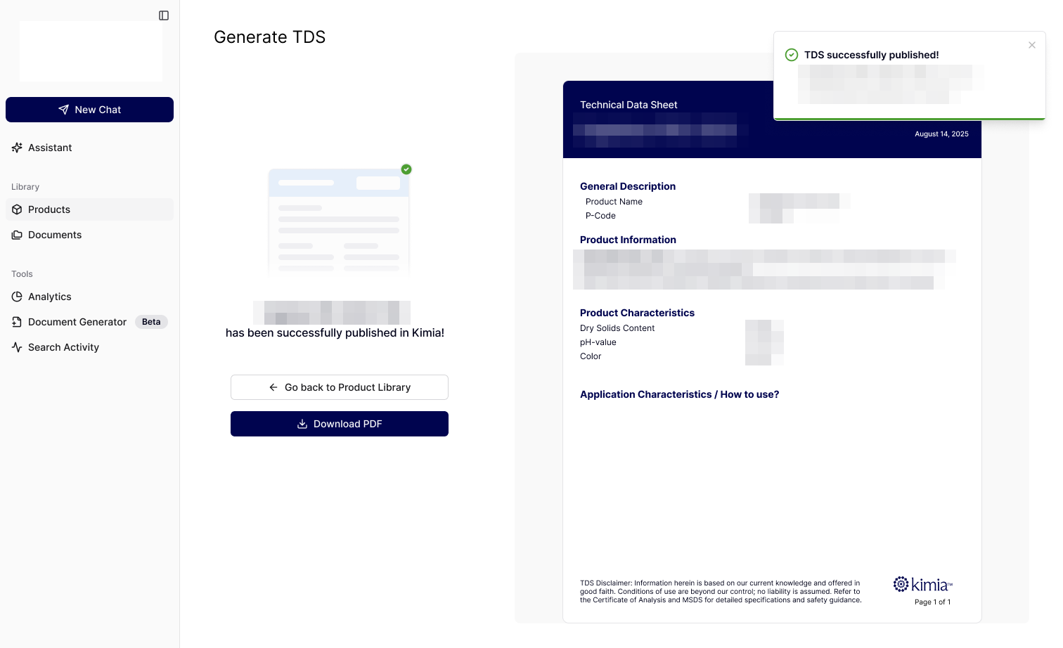 Publish confirmation with the finished document