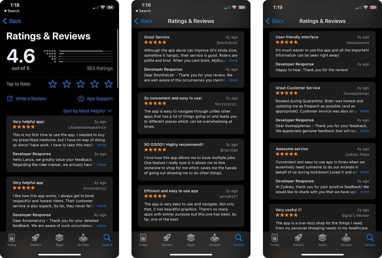 App screens overview